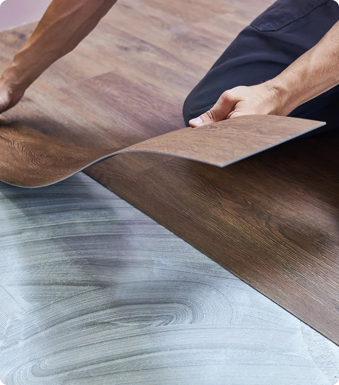 Luxury vinyl plank flooring installed in a modern living room