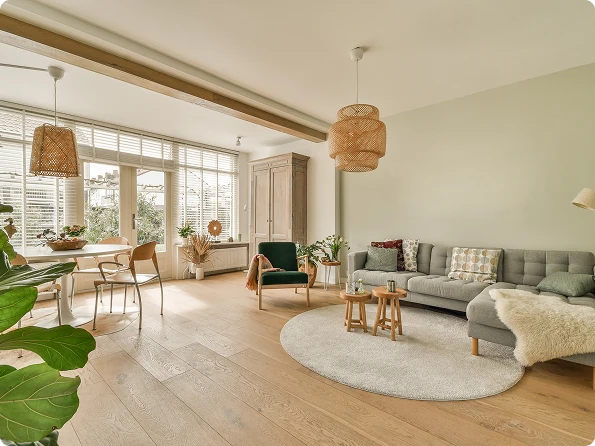 Flooring installation in open living areas, kitchens, and hallways with removal of old flooring, room transitions, and subfloor prep by Five Star Flooring